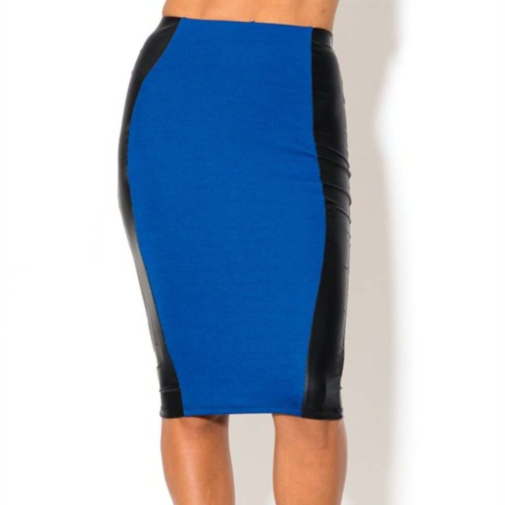 iVamos  Black/Blue Pencil Midi Skirt